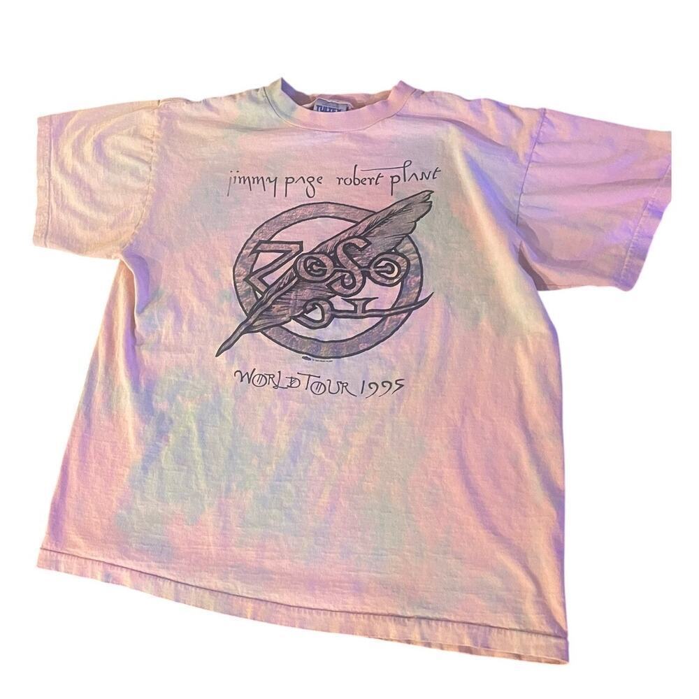 Vintage 1995 Jimmy Page Robert Plant Zoo World Tour Tie Dye Band T-shirt-Large